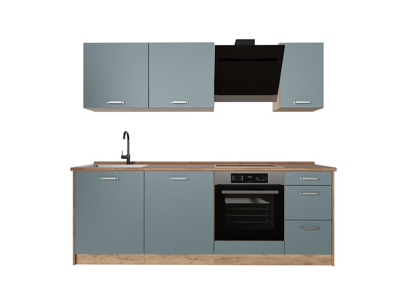  Vicco cuisine, bleu-grischêne doré, 220cm plan de travail chêne doré  - Conforama A