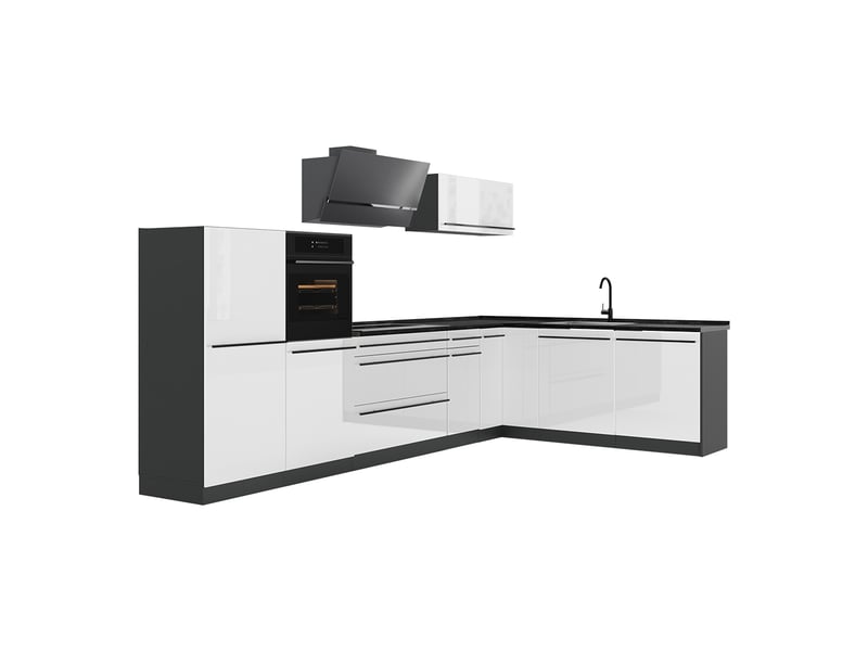  Vicco cuisine en angle, blanc haute brillanceanthracite, 347 x cm sans plan de travail  - Conforama A