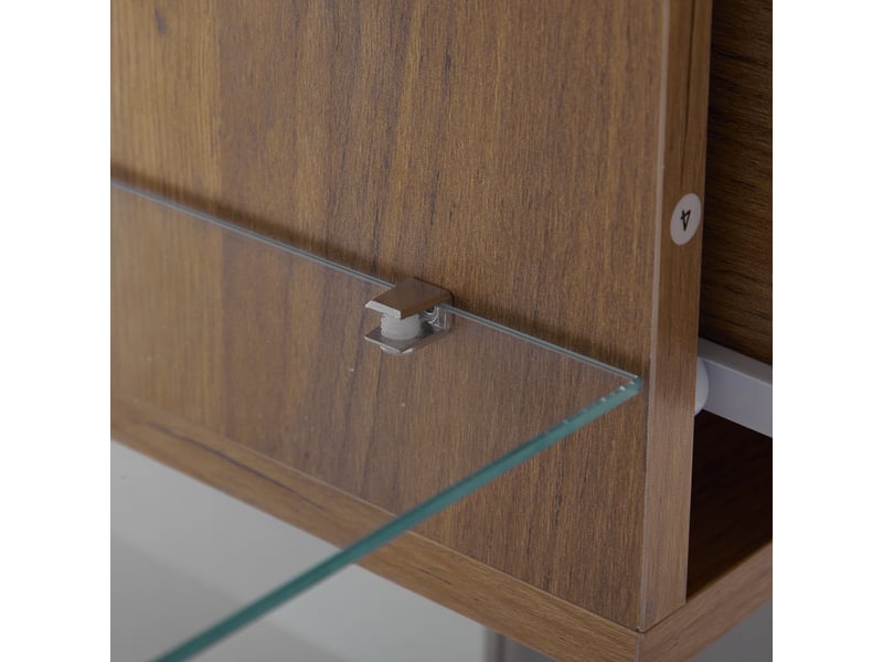  Meuble tv blanc - jusqu’à 70 pouces, 3 étagères (2 en verre) et 2 tiroirs - design moderne  - Conforama D