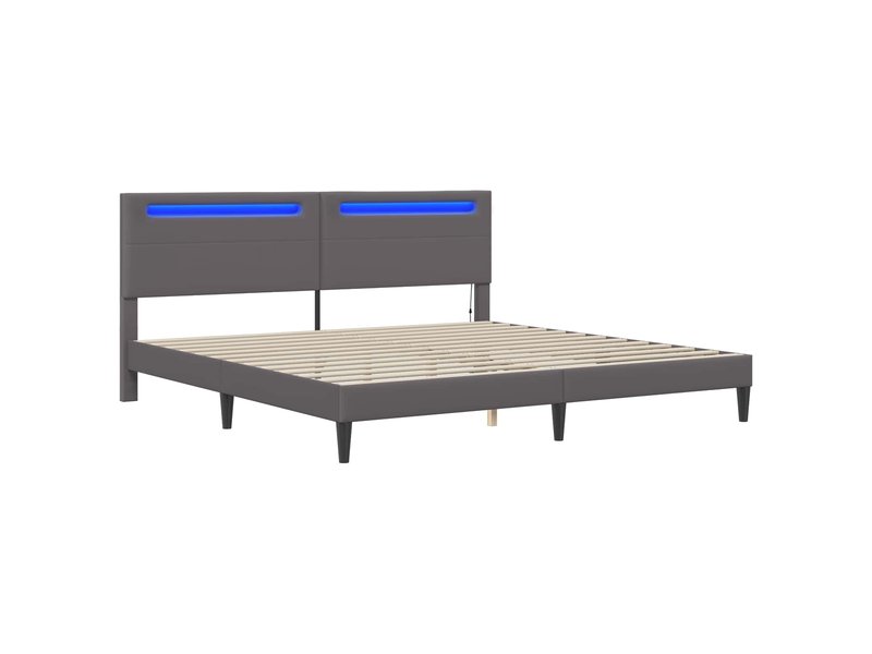 Lit double- lit adulte - cadre de lit avec bandes led gris 200 x 200 cm simili cuir - Conforama D