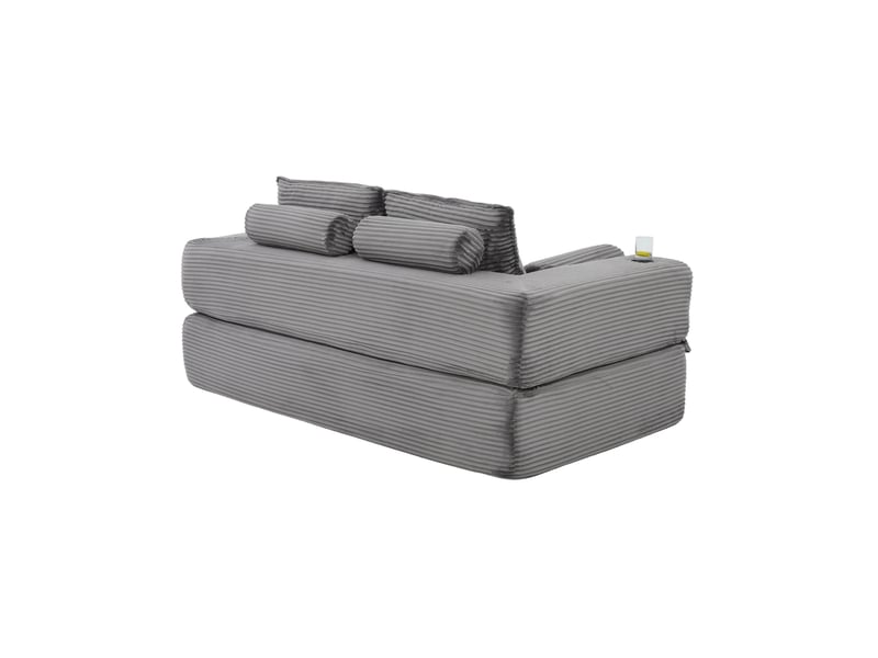 Canapé convertible 2 places en velours côtelé gris foncé avec poches et porte-gobelet - Conforama D