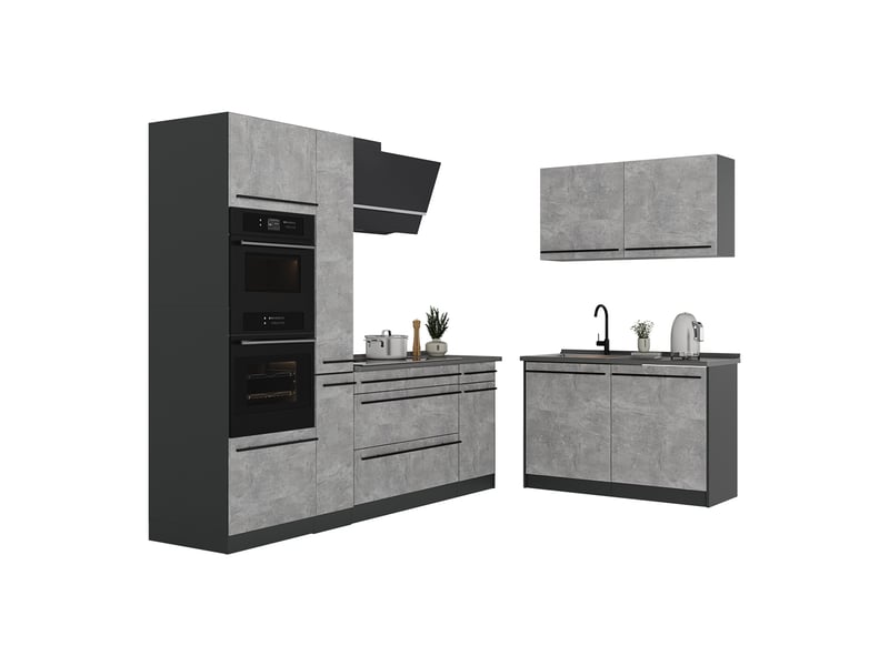 Vicco cuisine en angle, bétonanthracite, 230 x 120 cm plan de travail marbre - Conforama E