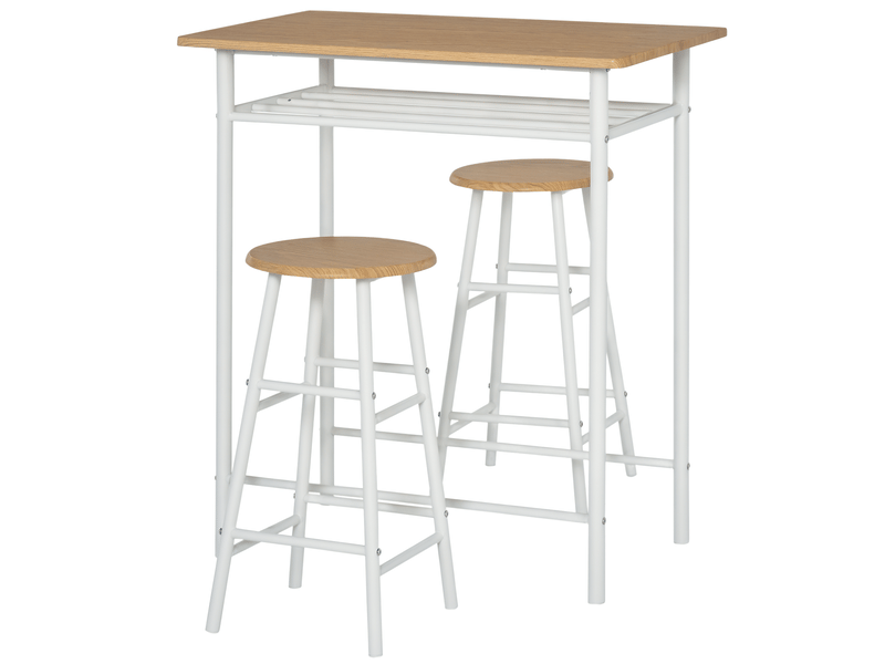  Ensemble table bar avec 2 tabourets, repas, cuisine, étagère rangement, salle à manger, blanc.  - Conforama A