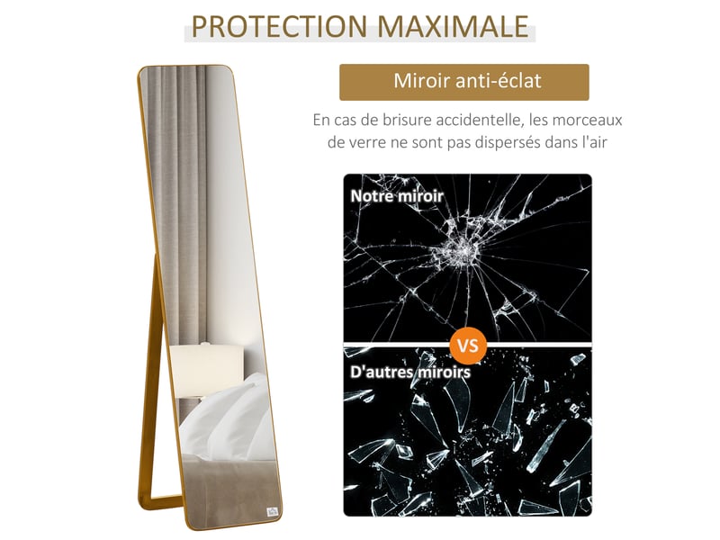  Grand miroir pleine longueur rectangulaire, 37 x 160 cm - miroir sur pied ou mural - pour chambre à coucher, noyer clair, salon et dressing  - Conforama W
