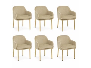 Lot de 6 chaises de salle à manger avec accoudoirs 61x59x78,5 cm, patins réglables, polyester fer, marron et doré
