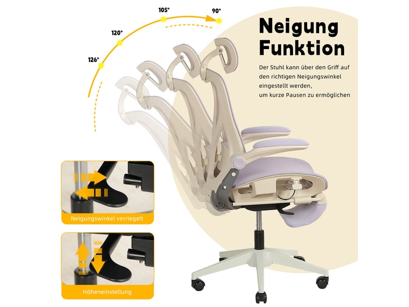  Chaise de bureau ergonomique pliable avec appui-tête 3d, dossier inclinable et soutien lombaire - lpospi - maille - violet  - Conforama C