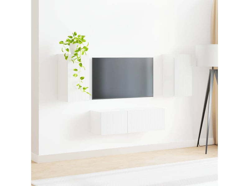  Ensemble de meuble tv - banc tv - meuble de rangement mural 4 pcs blanc brillant  - Conforama D