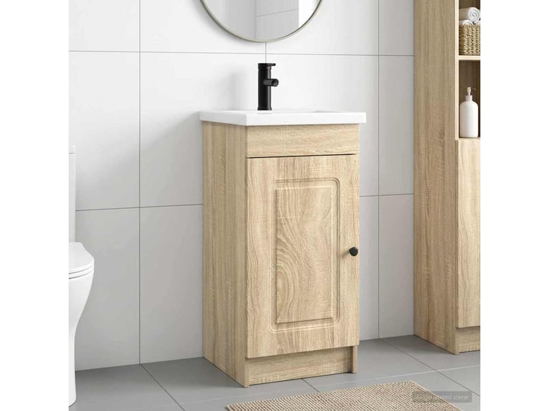 Meuble salle de bain avec évier, meuble de rangement chêne sonoma shl1169 - Conforama B