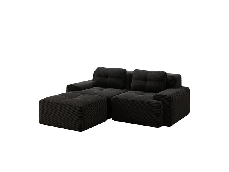  Canapé d'angle, canapé convertible – 2 places, sans cadre, en velours tricoté, assise profonde, avec pouf, noir  - Conforama W
