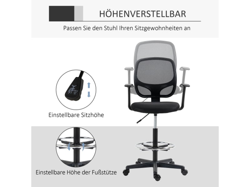  Chaise de bureau ergonomique pivotante avec repose-pieds réglable, noir, 60x56x110-132 cm, 120 kg  - Conforama D