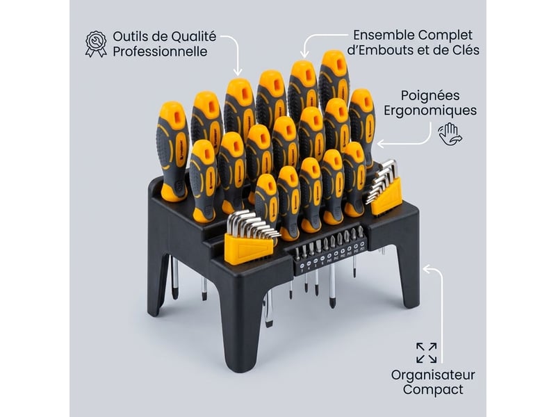 Jeu de 44 tournevis clés allen embouts cr-v 25 mm avec support mural - Conforama B
