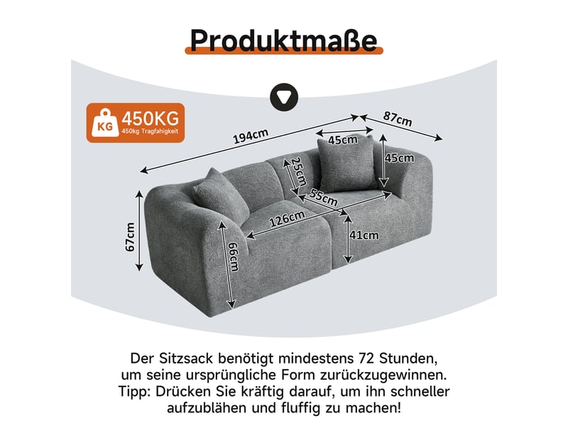  Canapé droit 2 places en velours gris W3960S00016 - Conforama C