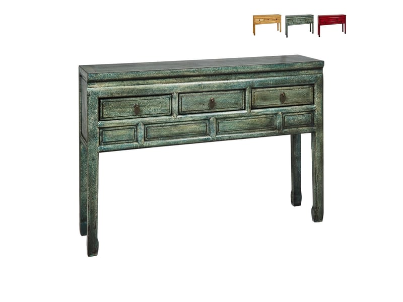  Console en bois avec 3 tiroirs style oriental 128x30x88 ningbo - vert foncé  - Conforama A