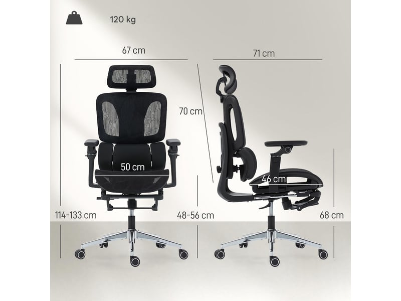 Fauteuil de bureau avec repose-pieds et accoudoirs 6d noir 71 x 67 x 133 cm  - Conforama C