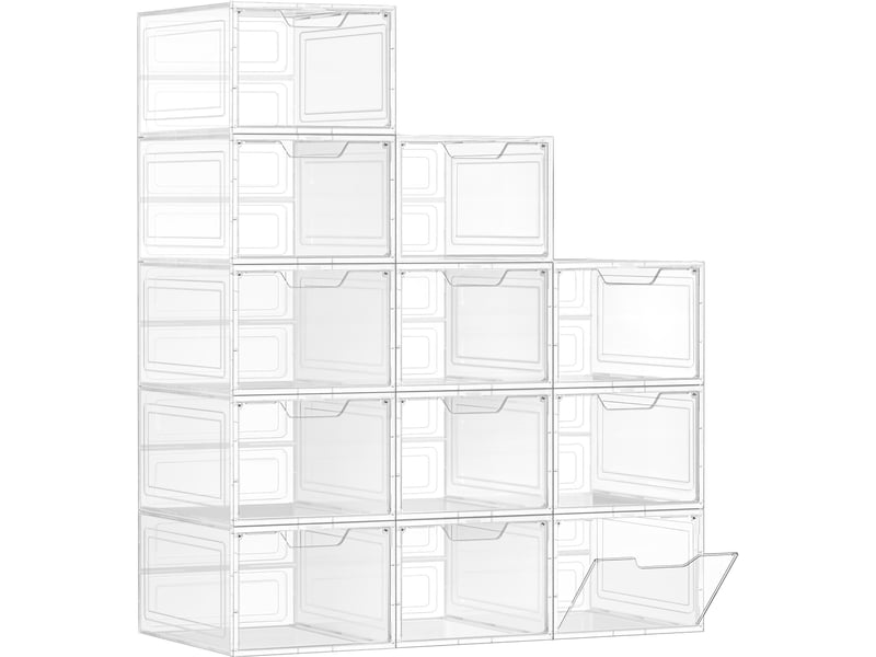  Lot de 6 boîtes à chaussures empilables rangement pratique 27 x 34,5 x 19 cm en plastique blanc 12_0009557  - Conforama A