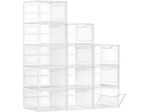 Lot de 6 boîtes à chaussures empilables rangement pratique 27 x 34,5 x 19 cm en plastique blanc 12_0009557