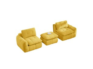 Canapé d'angle modulaire 2 places avec pouf, modules reconfigurables et dessous antidérapant en chenille jaune