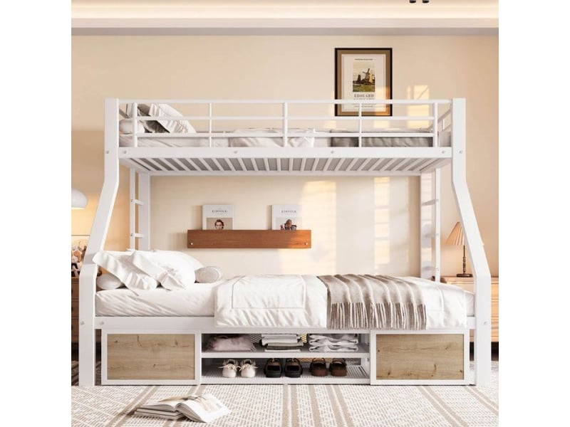  Lit superposé enfant - lit enfant - 90x200140x200 - métal &amp; mdf - rangement intégré - certifié en747  - Conforama C