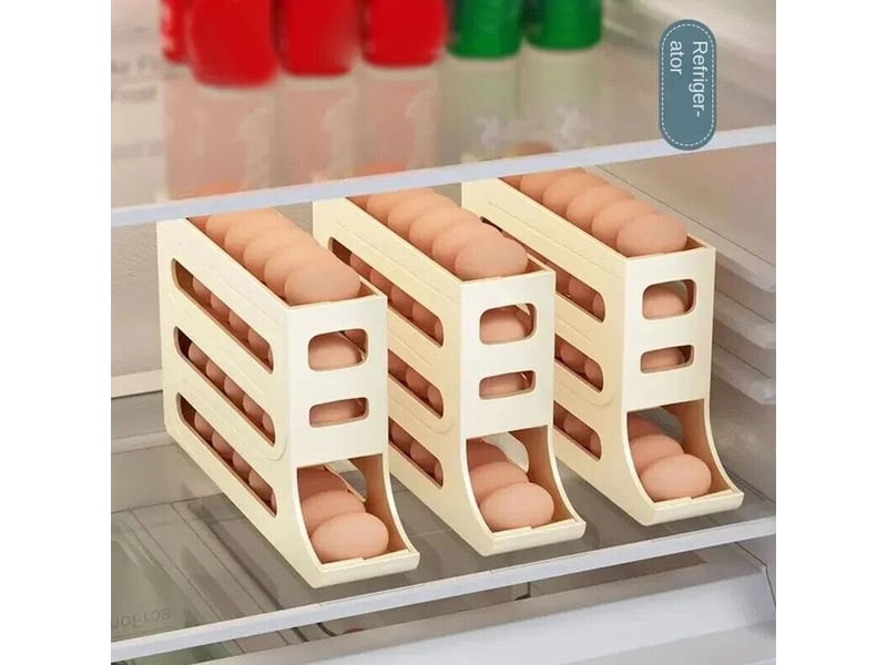  Boîte à œufs empilable avec couvercle transparent – distributeur automatique pour frigo, 14 œufs, couleur beige  - Conforama D