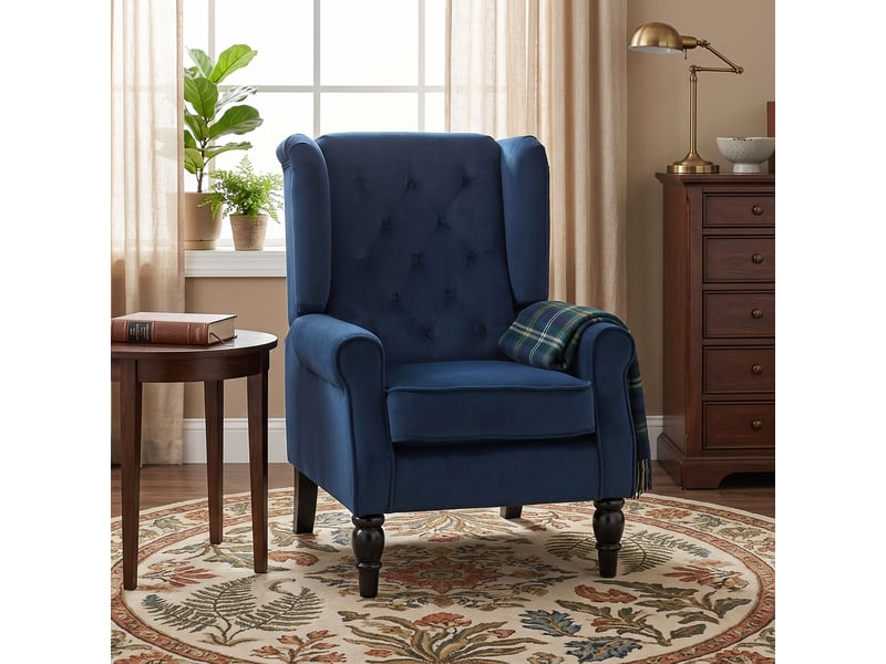  Dossier capitonné, fauteuil de salon à assise large, grand confort pour la lecture, bleu foncé T1003-01-19061 - Conforama E