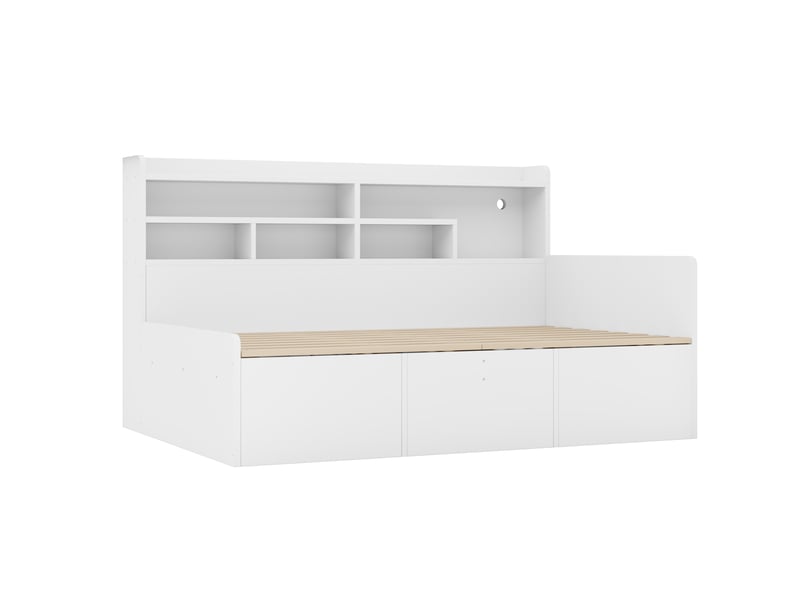  Canapé-lit avec rangement 90 x 200 cm – avec étagères – avec compartiments de rangement – ​​avec éclairage led – blanc (matelas non inclus)  - Conforama W