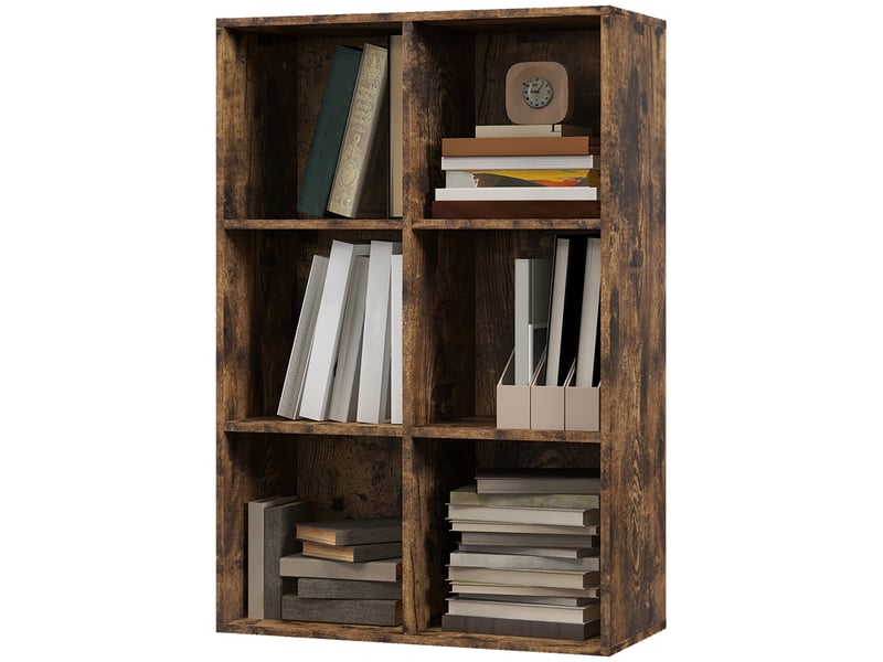  Étagère à 3 niveaux avec 6 cubes de rangement pour bureau, 65,5 x 30 x 97,5 cm, marron rustique  - Conforama B