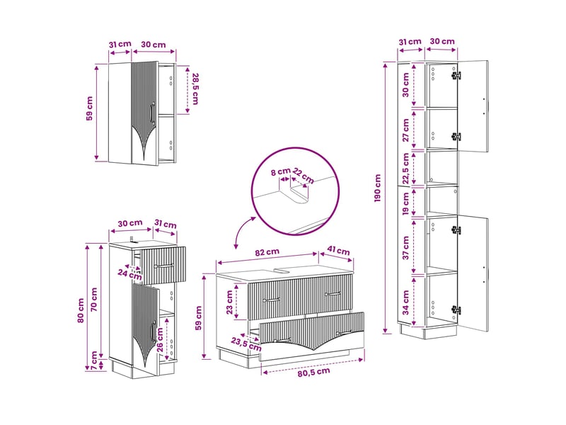 Ensemble de 4 pièces d'armoires de salle de bain hoorn cf63264 - Conforama E
