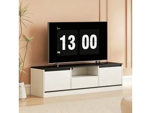 Meuble tv 140cm design effet bois noir et blanc 2 portes tiroir niche