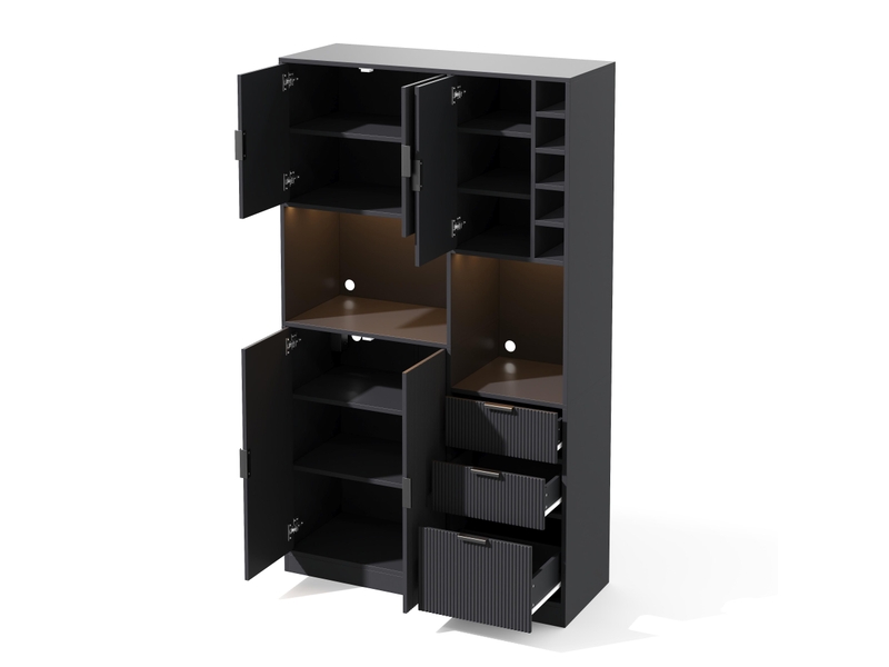  Buffet de salle à manger 180x105x40 cm avec led, 3 tiroirs, porte-bouteilles et étagères réglables  - Conforama D