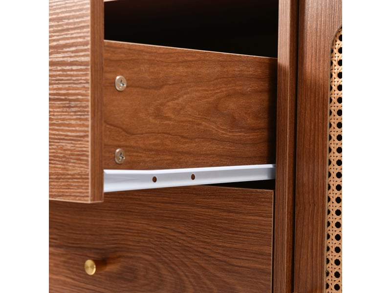 Commode rangement 2 portes 3 tiroirs design moderne bois métal couleur noyer pour salon et chambre - Conforama R
