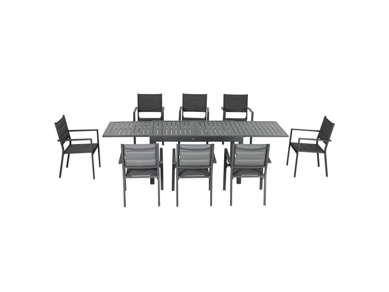 Salon de jardin 8 personnes – table extensible – chaises empilables - Conforama E