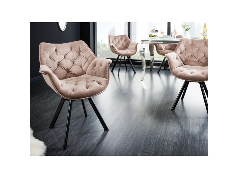  Lot de 2 chaises design comfy pivotantes à 180° en velours beige champagne capitonné et pieds noirs  - Conforama E