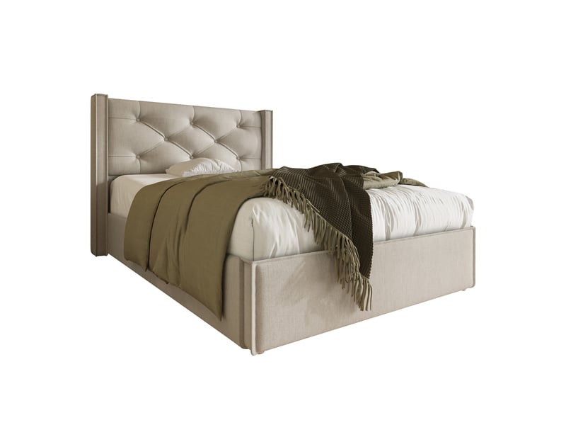  Lit coffre hydraulique 90x200cm en coton gris clair, sommier à lattes inclus, sans matelas, tête rembourrée  - Conforama A