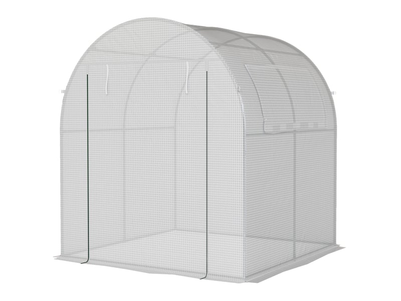  Serre portable blanche avec structure en acier et bâche en plastique.  - Conforama B