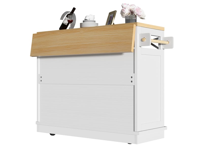 Desserte de cuisine à roulettes avec porte-serviettes et 3 tiroirs, (118×43-80×98cm), mdf, blanc - Conforama R