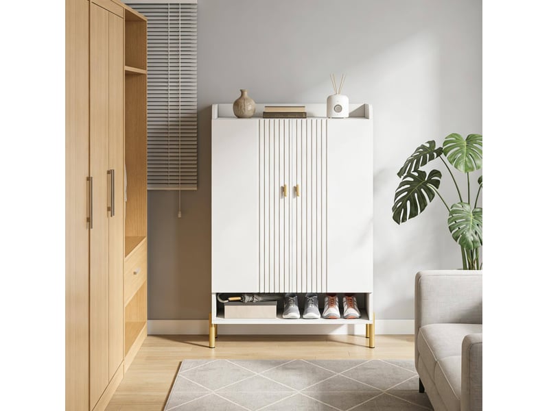 Meuble à chaussures 2 portes jusqu'à 20 paires blanc evryae - Conforama C