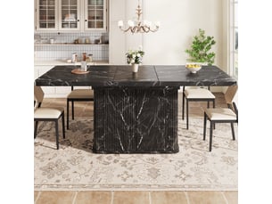 Table à manger extensible 140-180 x 80 x 76,5 cm avec rangement caché et piètement à relief vertical, mdf et métal, noir