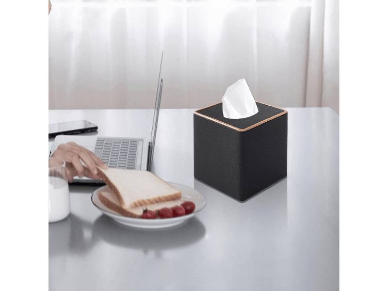  Étui carré en lin pour boîte à mouchoirs - avec base magnétique, pour la maison et le bureau - 1 pièce, 16×14×14cm (noir)  - Conforama E