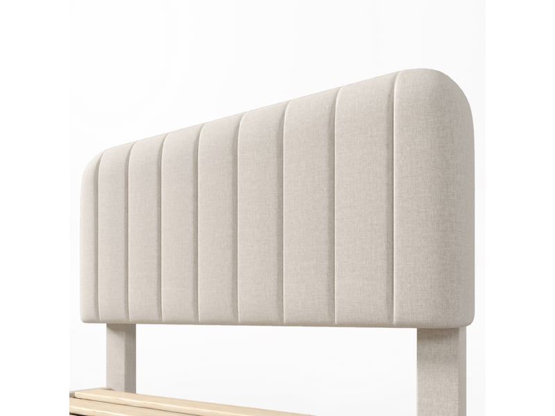  Lit simple enfant 90x190 cm gris beige clair lin, tête de lit réglable, sommier à lattes inclus  - Conforama E