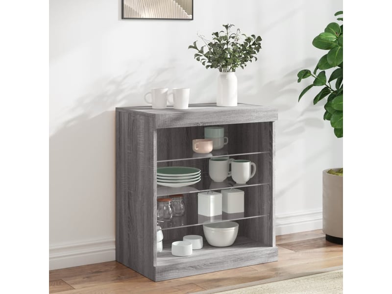  Buffet - bahut - meuble de rangement avec lumières led sonoma gris 60,5x37x67 cm  - Conforama B