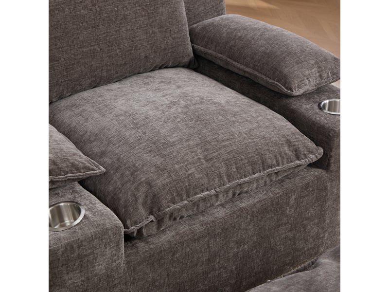  Méridienne relax en tissu chenille gris, fauteuil inclinable avec repose-pieds et coussins, porte-gobelet intégré, sans montage pour salon moderne  - Conforama D