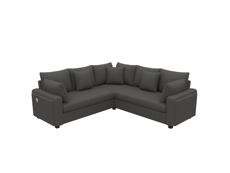  Canapé d'angle tcqpz en l 198 x 198 cm 5 places avec led et ports usb usb-c velours côtelé gris  - Conforama A