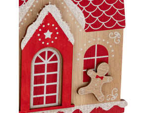 Sujet maison pain d'épice bois h.15cm rouge