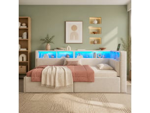 Lit banquette 90x200 cm <strong>HAVRYA</strong>  <strong></strong> coloris beige