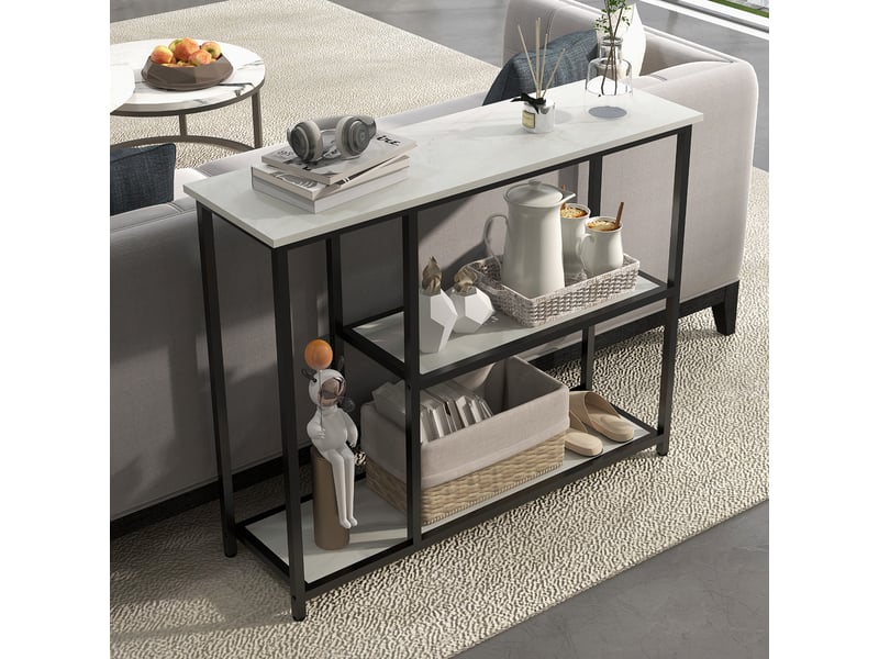  Console de style industriel, 2 étagères, aspect marbre, noir et blanc  - Conforama D