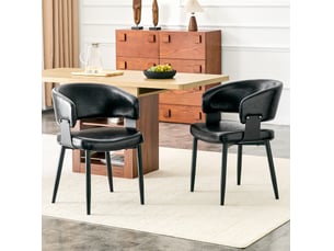 Lot de 2 chaises de salle à manger style mid-century, en pu noir, avec accoudoirs evryae