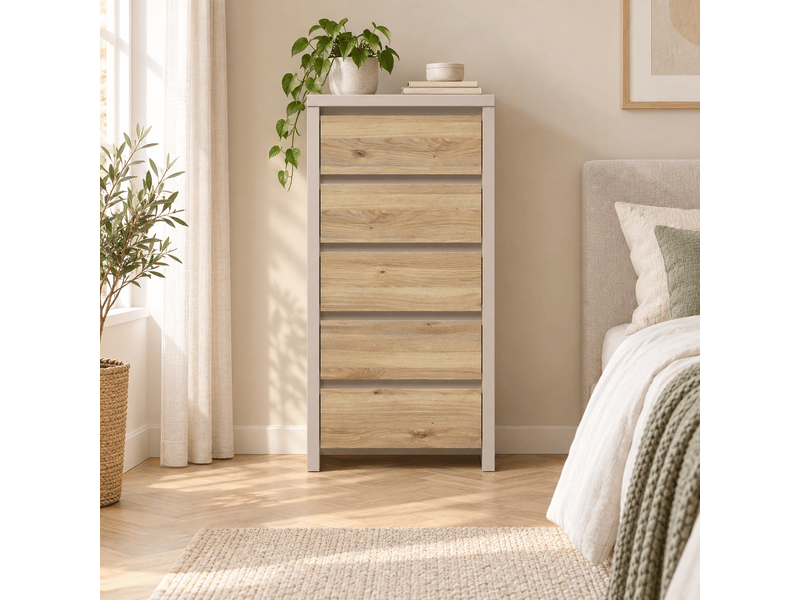  Chiffonnier 5 tiroirs meuble de rangement coloris cachemirechêne mauvella - longueur 56 x profondeur 40,5 x hauteur 112,5 cm  - Conforama B