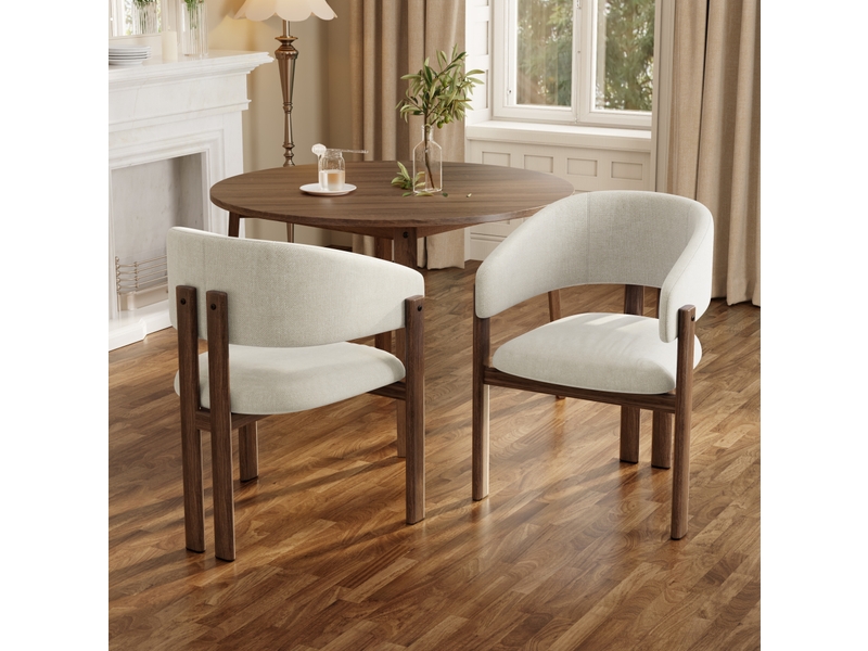  Lot de 6 chaises de salle à manger 61,5x52,5x83 cm, design contemporain, avec accoudoirs, métal, tissu en lin, teinte noyer+beige  - Conforama D
