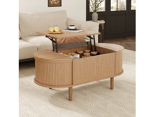 Table basse 100x48x53,5 cm, plateau escamotable, espace de rangement, style vintage, pour salon, en bois et mdf, chêne