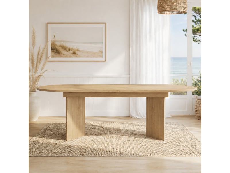  Table extensible pour 6 à 8 personnes avec plateau épais et angles arrondis, style moderne, en mdf chêne, 140180 × 90 cm  - Conforama B